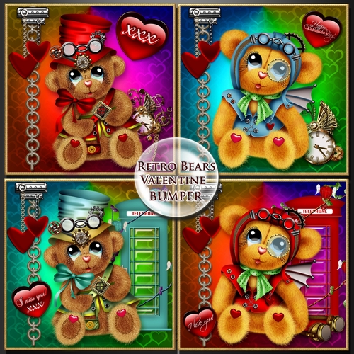 Retro Bears Valentine Bumper Kit