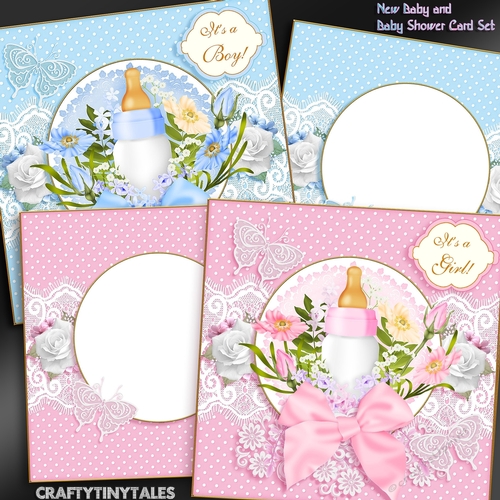 Baby Boy Baby Girl Bottle Card Front Set