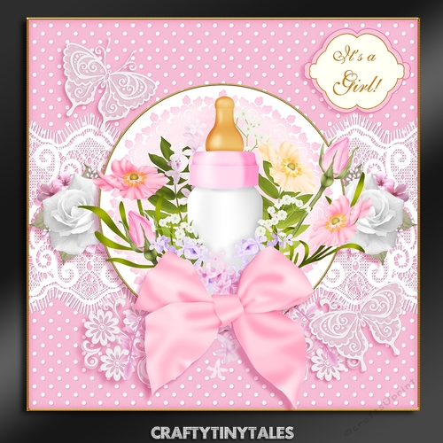 Baby Girl Bottle Card Front Mini Kit.