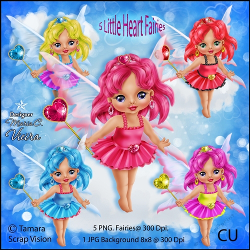 Five Little Heart Fairies PNG.- CU