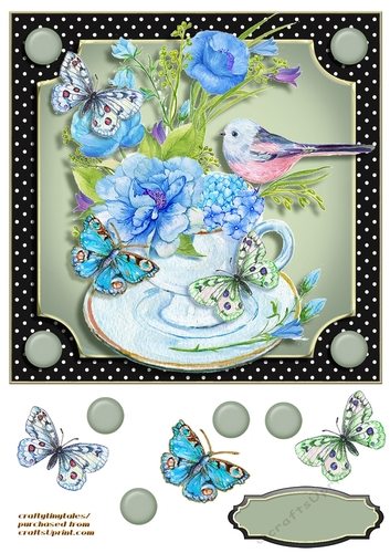 Teacups Flowers & Butterflies Card Front 2