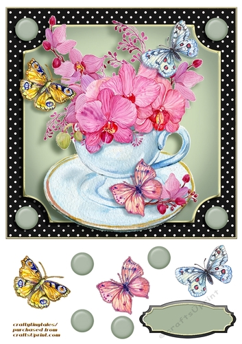 Teacups Flowers & Butterflies Card Front 3