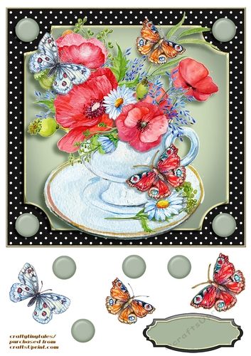 Teacups Flowers & Butterflies Card Front 4