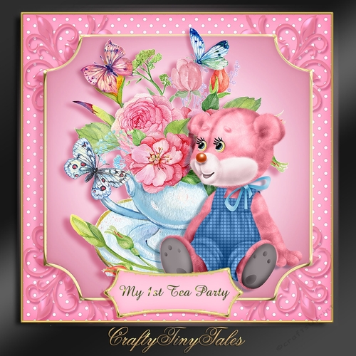 Teddy Tea Cup Card Front Kit. 2