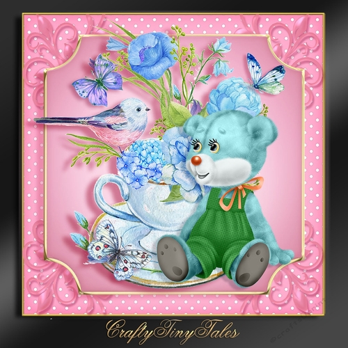 Teddy Tea Cup Card Front Kit. 3