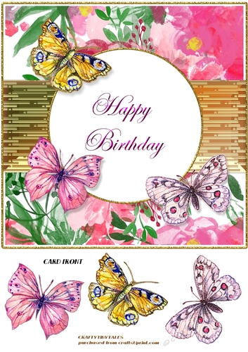 Floral and Butterflies Birthday Card Front-1