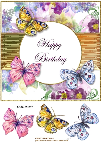 Floral and Butterflies Birthday Card Front-2