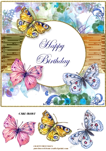 Floral and Butterflies Birthday Card Front 3