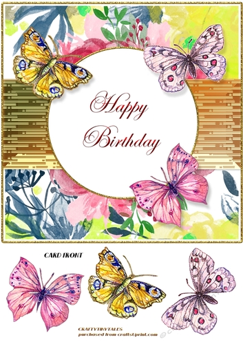 Floral and Butterflies Birthday Card Front 4