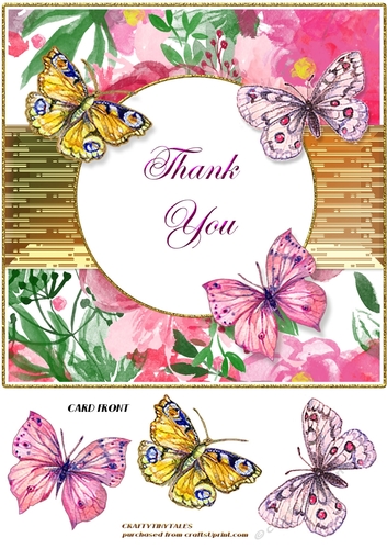 Floral and Butterflies Thank You Card Front 1