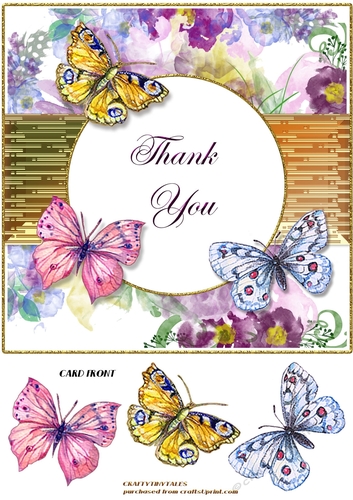 Floral and Butterflies Thank You Card Front 2