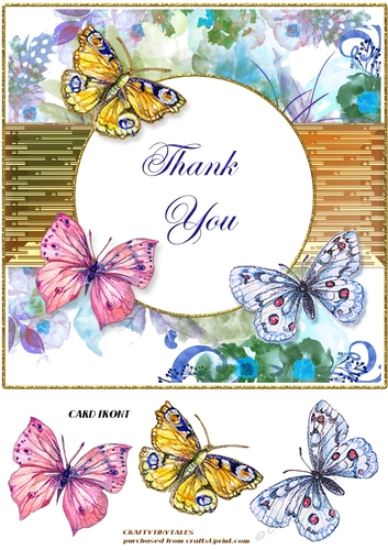 Floral and Butterflies Thank You Card Front 3