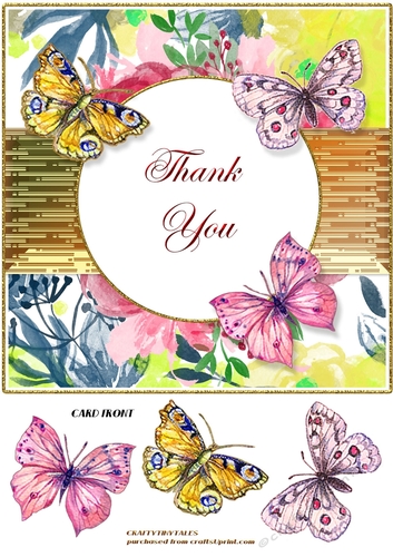 Floral and Butterflies Thank You Card Front 4