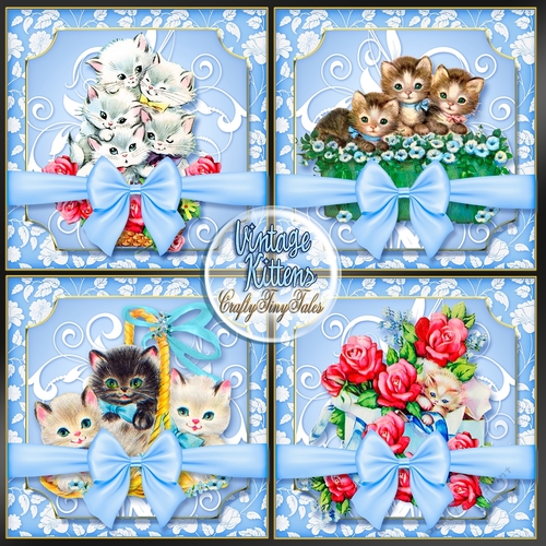 Vintage Kitten Baskets Bumper Kit-Blue