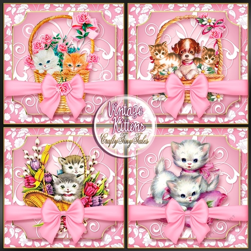 Vintage Kitten Baskets Bumper Kit-Pink