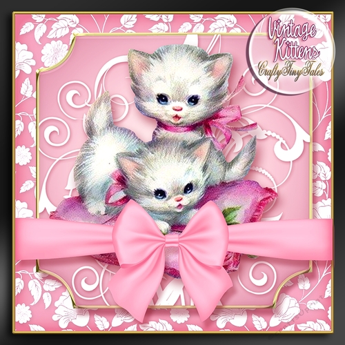 Vintage Kitten Baskets Kit-1-Pink