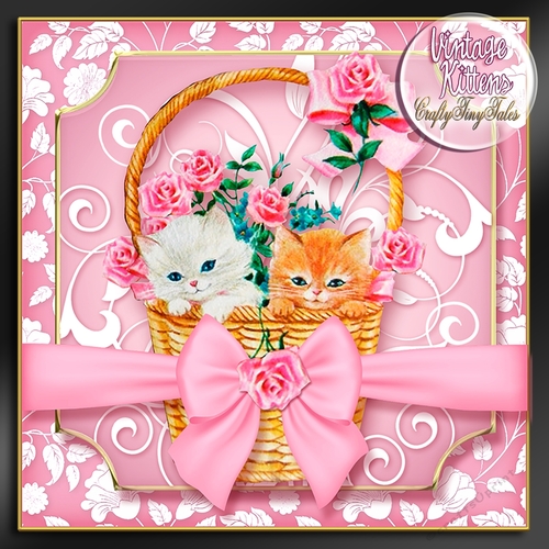 Vintage Kitten Baskets Kit-3-Pink