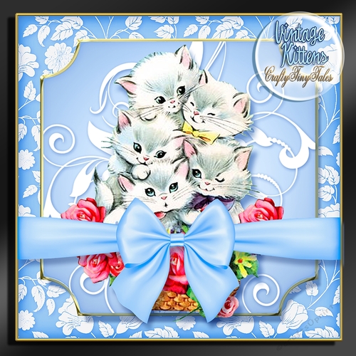 Vintage Kitten Baskets Kit-1-Blue