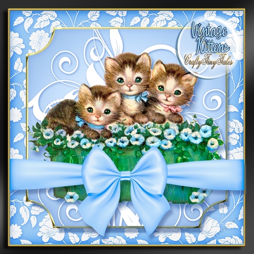 Vintage Kitten Baskets Kit-2-Blue