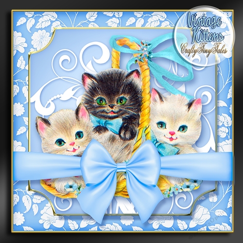 Vintage Kitten Baskets Kit-3-Blue