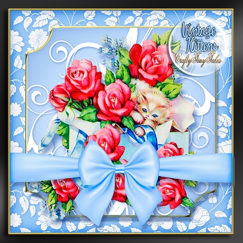 Vintage Kitten Baskets Kit-4-Blue