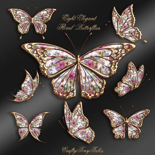 Eight Elegant Floral Butterflies Kit-1 