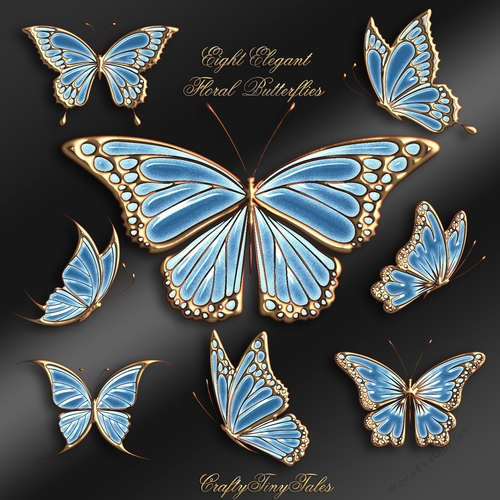 Eight Elegant Blue Butterflies Kit-7
