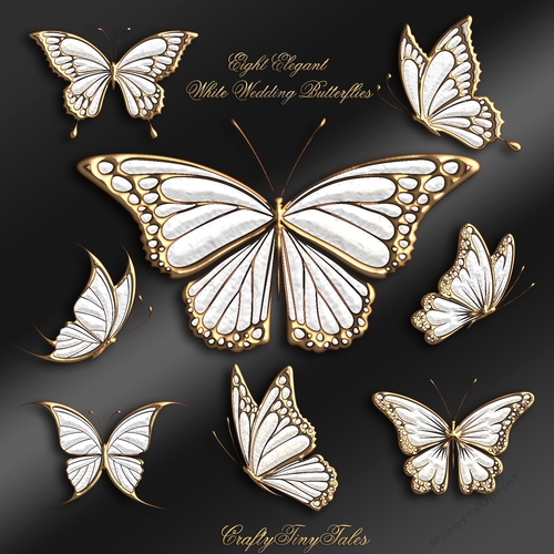 Eight Elegant White Wedding Butterflies