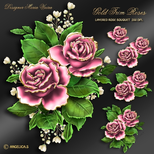 Gold Trim Rose Bouquet Kit-8