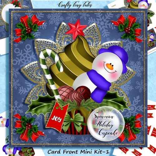 Snowman Holiday Cupcake Card Front Kit-1
