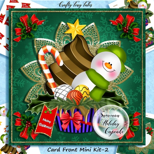 Snowman Holiday Cupcake Card Front Kit-2