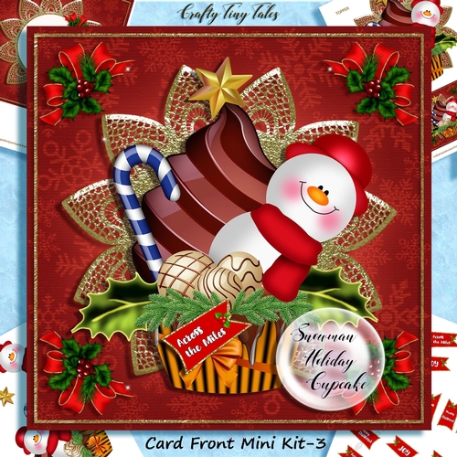 Snowman Holiday Cupcake Card Front Kit-3