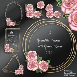 Four Geometric Frames with Glassy Roses Kit-1