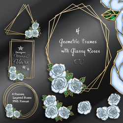 Four Geometric Frames with Glassy Roses Kit-2