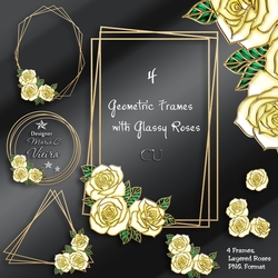 Four Geometric Frames with Glassy Roses Kit-3