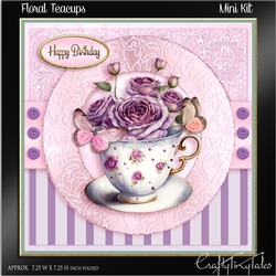 Floral Teacup Card front Kit- 2