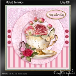Floral Teacup Card front Kit- 3