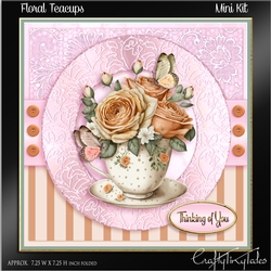 Floral Teacup Card front Kit- 4