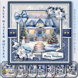 Blue Winter Houses Card Front Toppers Kit-2