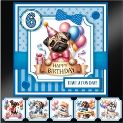 Happy Birthday Puppies Card and Toppers Blue-Set