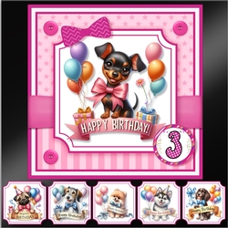 Happy Birthday Puppies Card and Toppers Pink-Set
