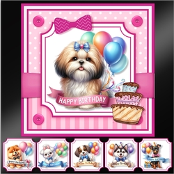 Happy Birthday Puppies Card and Toppers-Pink Set-2