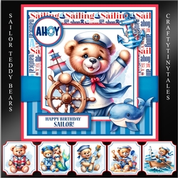 Sailor Teddy Bears Card front & Toppers Kit