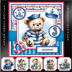 Sailor Teddy Bears Card front & Toppers Kit-2