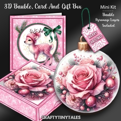 Pink Christmas Bauble Card And Box Kit-2