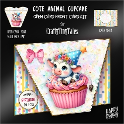 Cute Animal Cupcake-Open Card Front K1