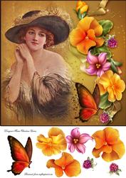 Vintage Lady & Summer Flowers 8x8