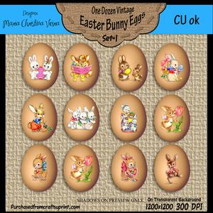 Vintage Easter Bunny Eggs Set 1