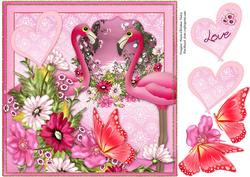 Flamingo Butterfly Bouquet Love Cardfront
