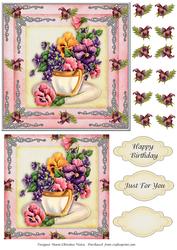 Teacup of Flowers 5.5x5.5 Pink